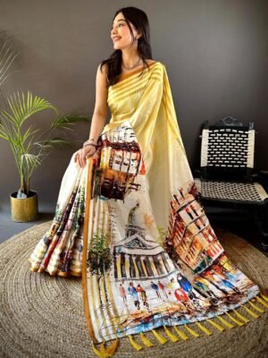 Japanese Freehand Digital Print Soft Silk Saree